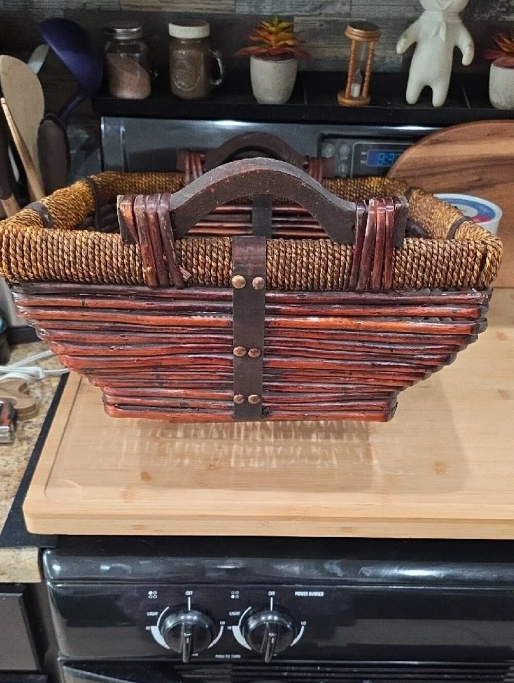 Handwoven Brown Rattan Storage Basket with Side Handles